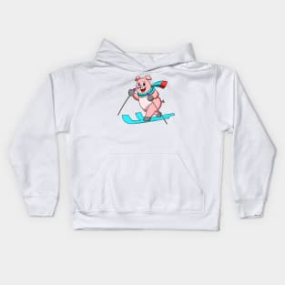 Pig as Skier with Skis Kids Hoodie